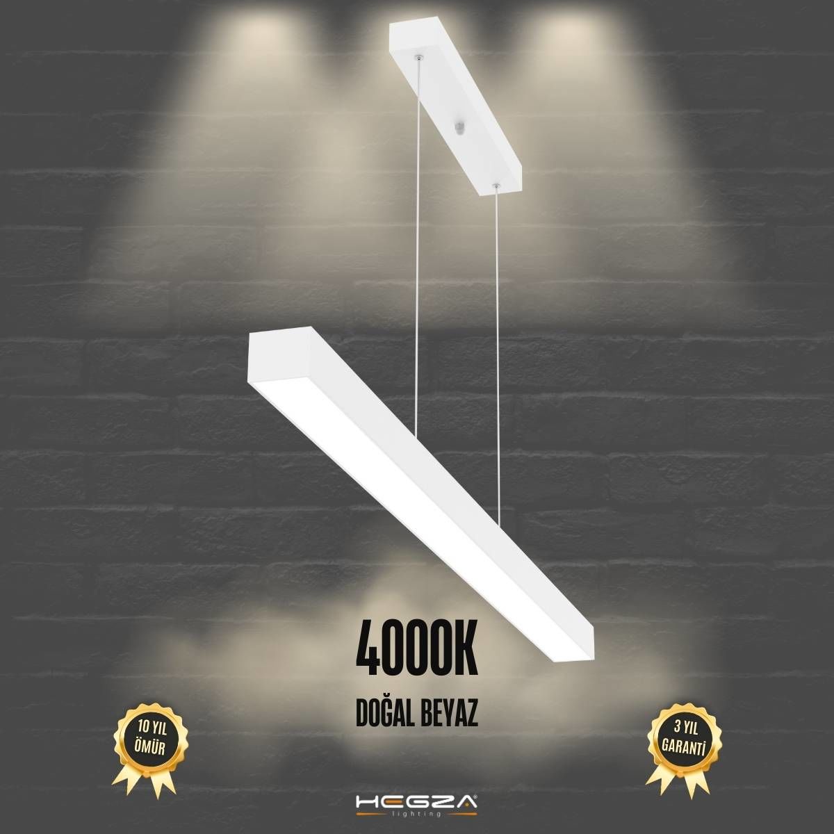 LINEER - Modern LED Avize 120 cm - Beyaz Kasa - 4000K - Gün Işığı