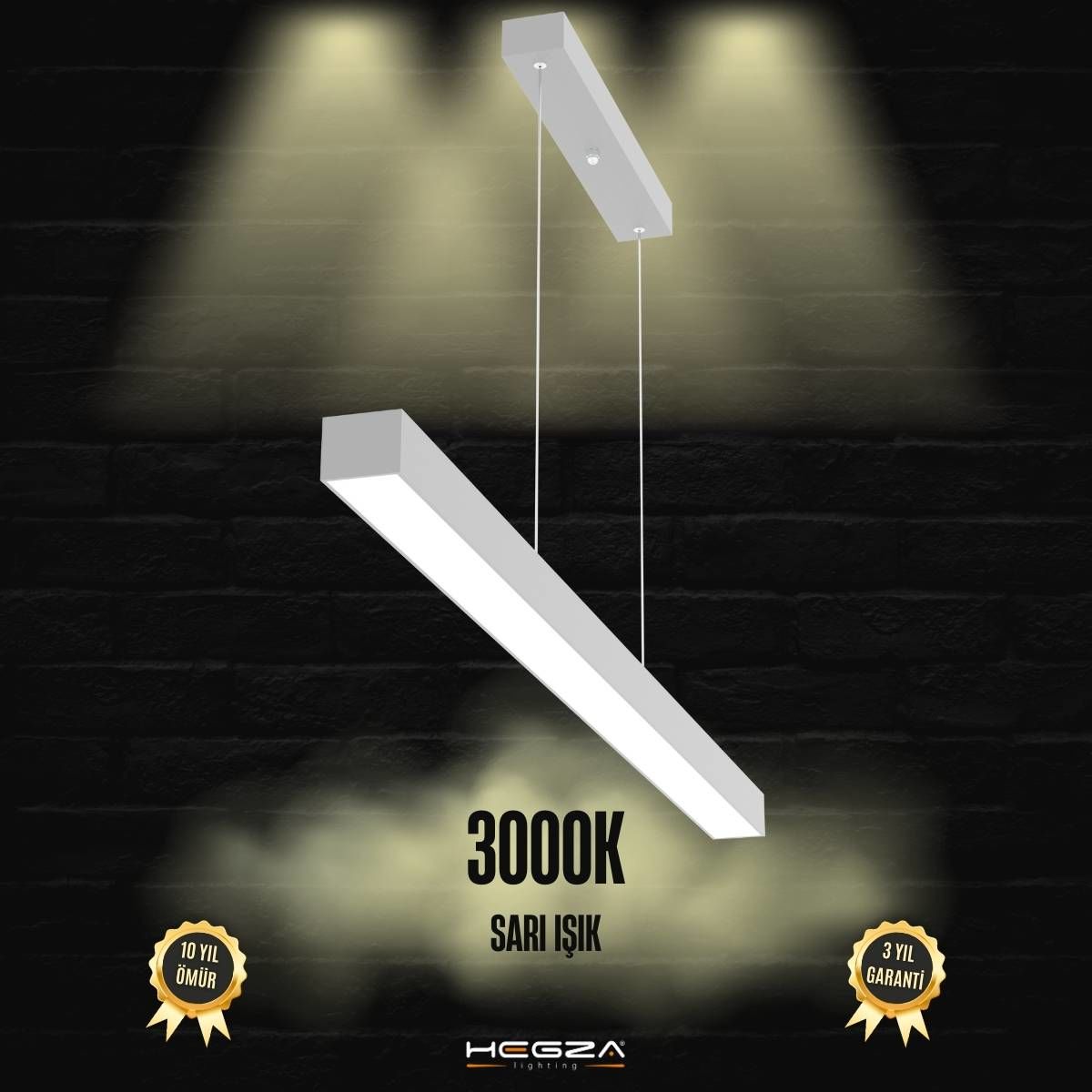 LINEER - Modern LED Avize 120 cm - Gri Kasa - 3000K - Sarı Işık