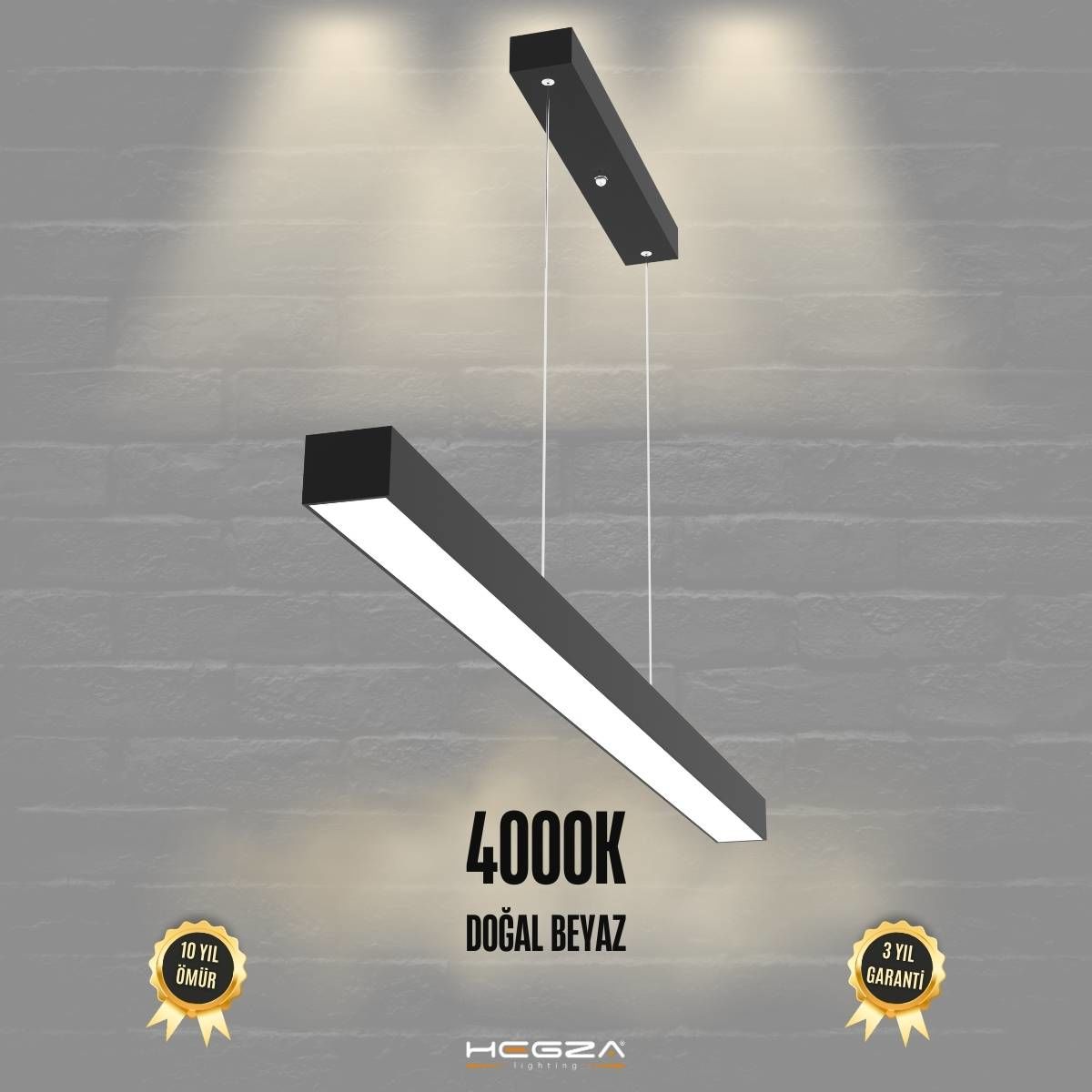 LINEER - Modern LED Avize 120 cm - Siyah Kasa - 4000K - Gün Işığı