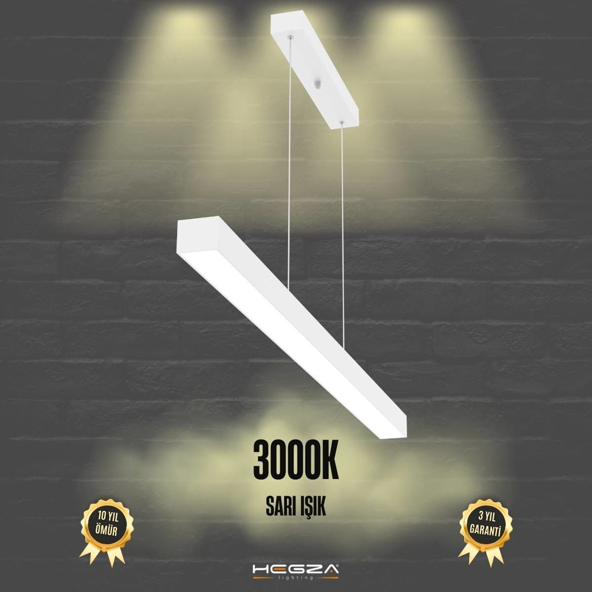 LINEER - Modern LED Avize 80 cm - Beyaz Kasa - 3000K - Sarı Işık