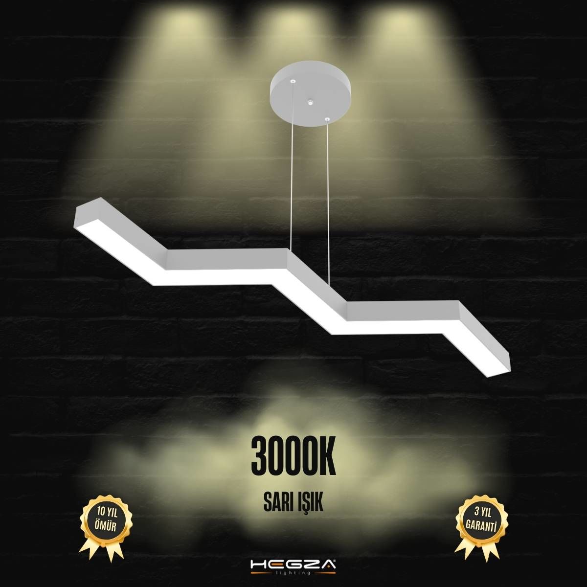 SEGA - Modern LED Avize Gri Kasa - 3000K - Sarı Işık