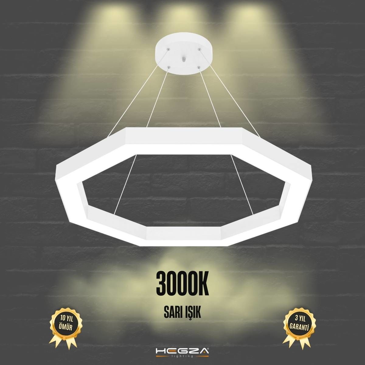 OCTAGON - Modern LED Avize Beyaz Kasa - 3000K - Sarı Işık