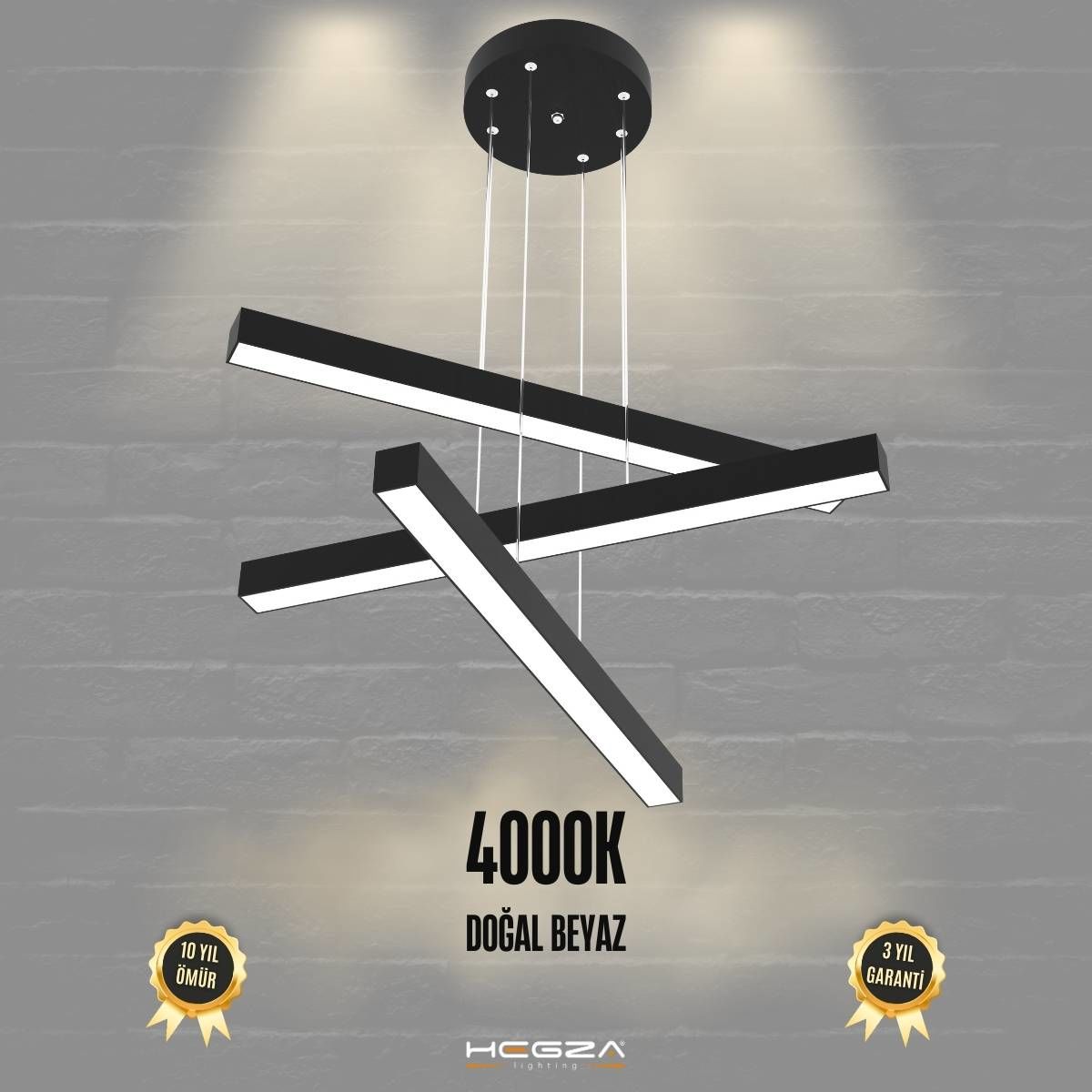 TRILLIZO - Modern LED Avize Siyah Kasa - 4000K - Gün Işığı