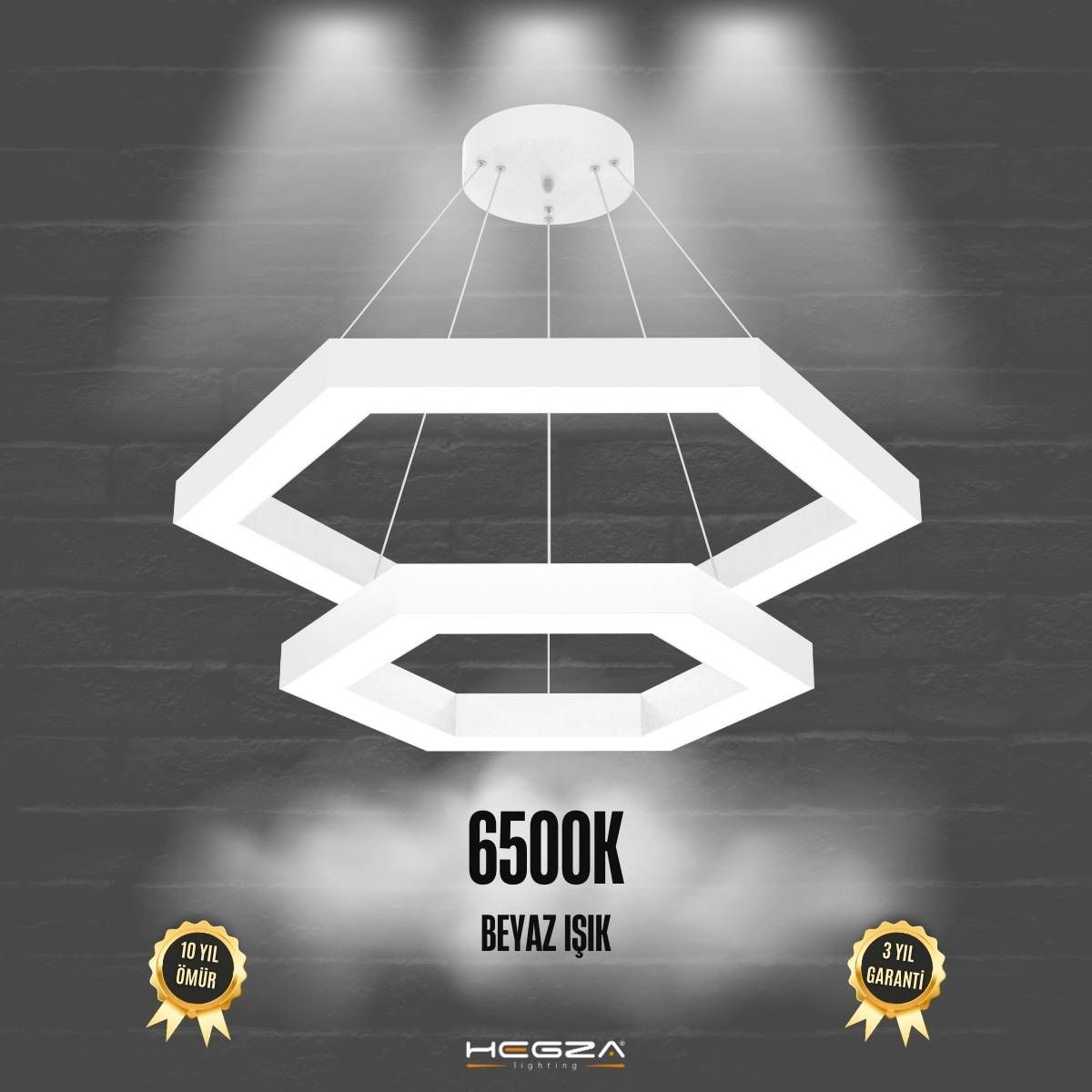 HEXAGON-PİRAMİT-DUO - Modern Endirekt LED Avize Beyaz Kasa - 6500K - Beyaz Işık