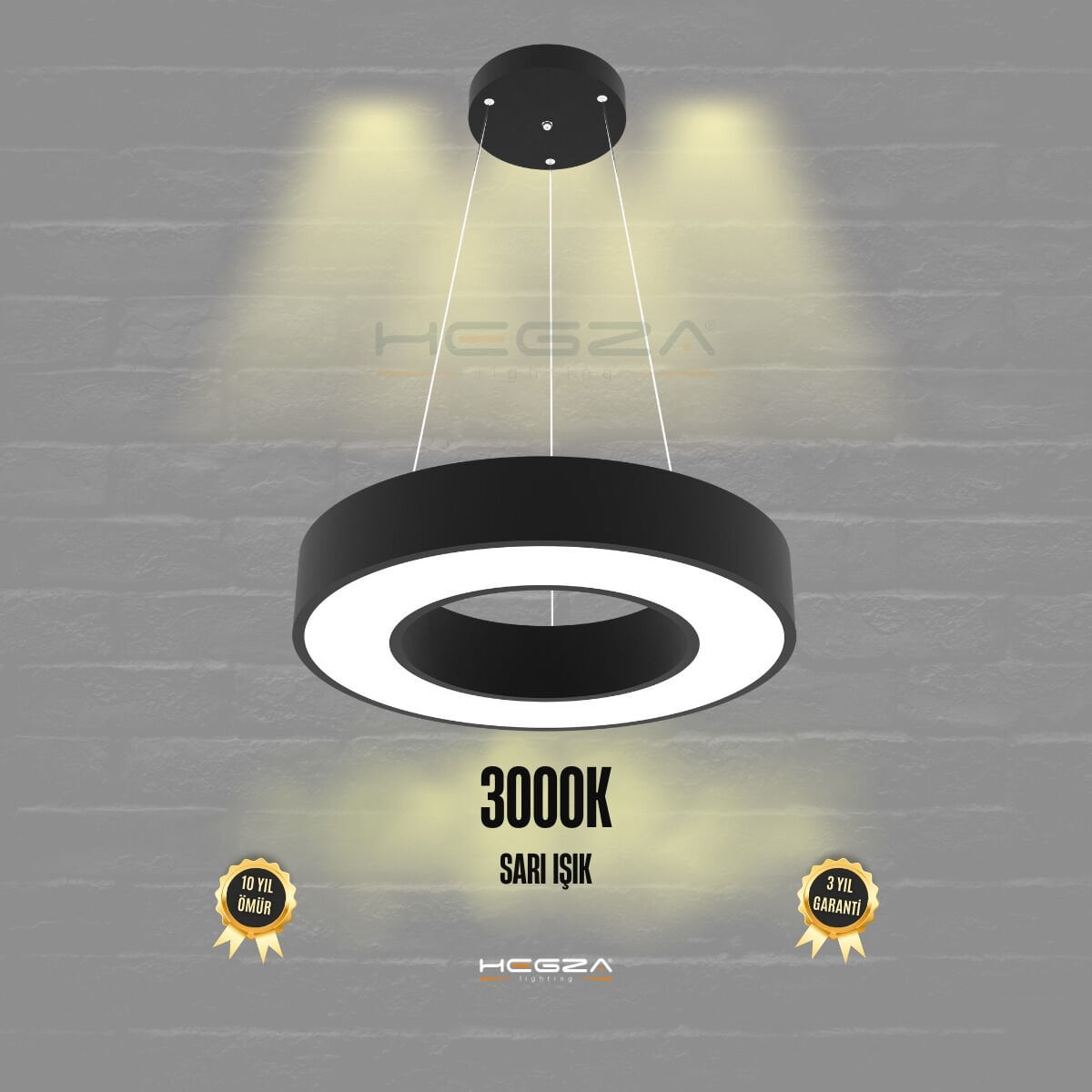 ANELLO - Modern Sarkıt LED Avize Siyah Kasa - 3000K - Sarı Işık - 40 cm