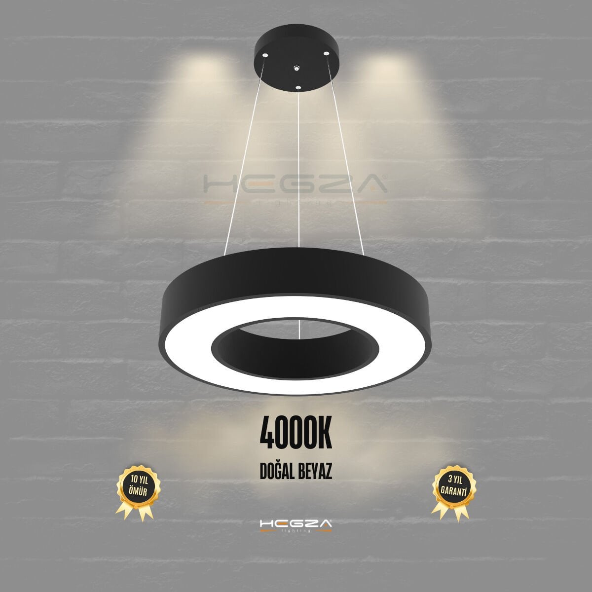 ANELLO - Modern Sarkıt LED Avize Siyah Kasa - 4000K - Gün Işığı - 40 cm