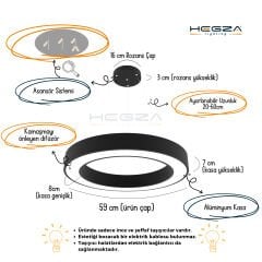 ANELLO - Modern Sarkıt LED Avize Gri Kasa - 3000K - Sarı Işık - 60 cm