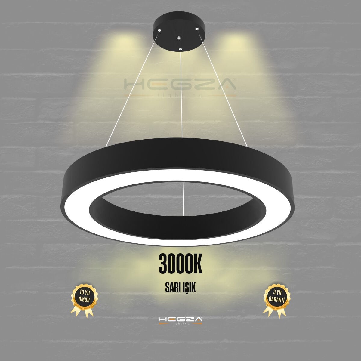 ANELLO - Modern Sarkıt LED Avize Siyah Kasa - 3000K - Sarı Işık - 60 cm