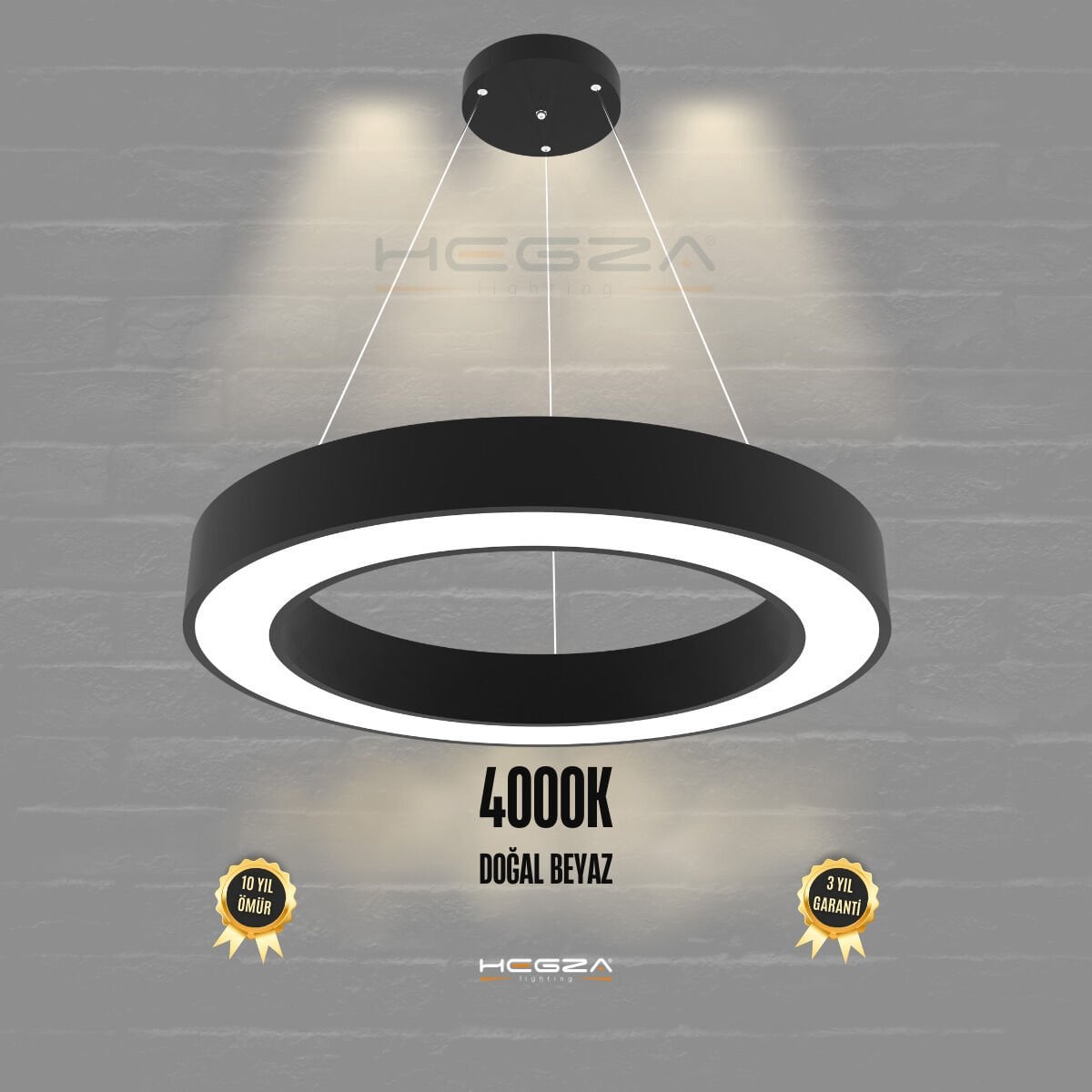 ANELLO - Modern Sarkıt LED Avize Siyah Kasa - 4000K - Gün Işığı - 60 cm