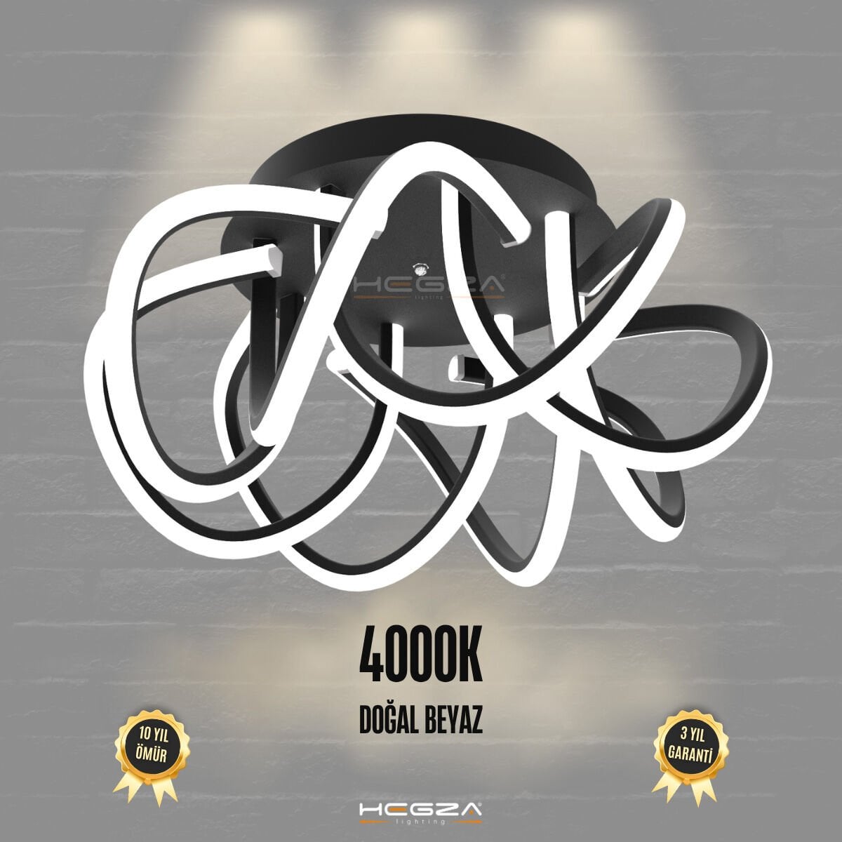 TORCELLA - Plafonyer LED Avize Siyah Kasa - 4000K - Gün Işığı