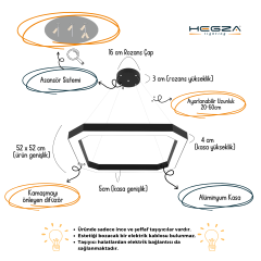 BAGEL - Modern LED Avize Gri Kasa - 3000K - Sarı Işık