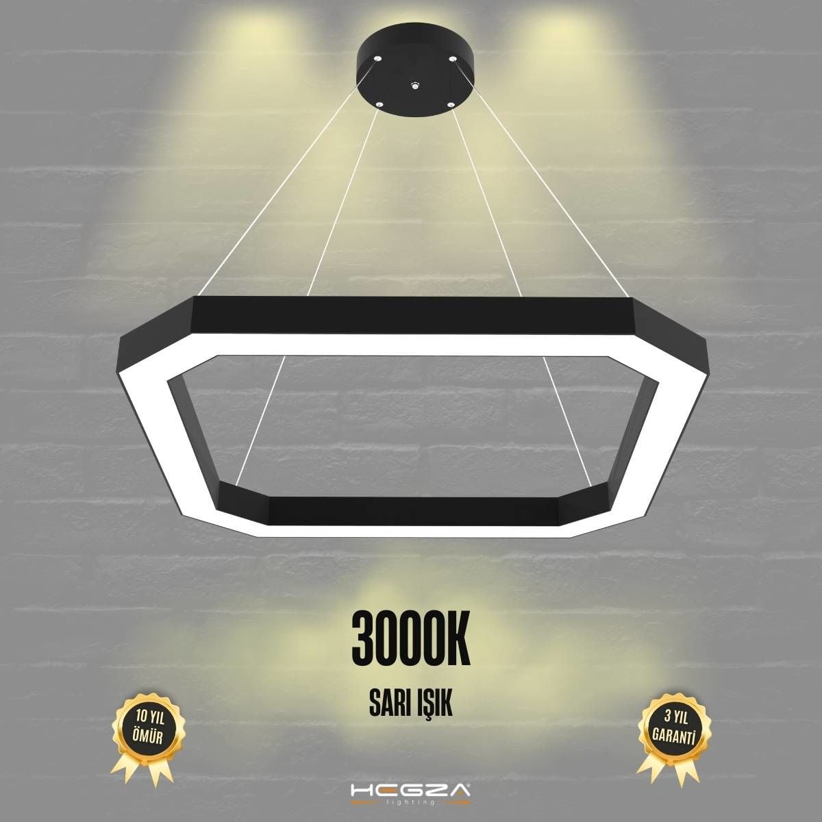 BAGEL - Modern LED Avize Siyah Kasa - 3000K - Sarı Işık