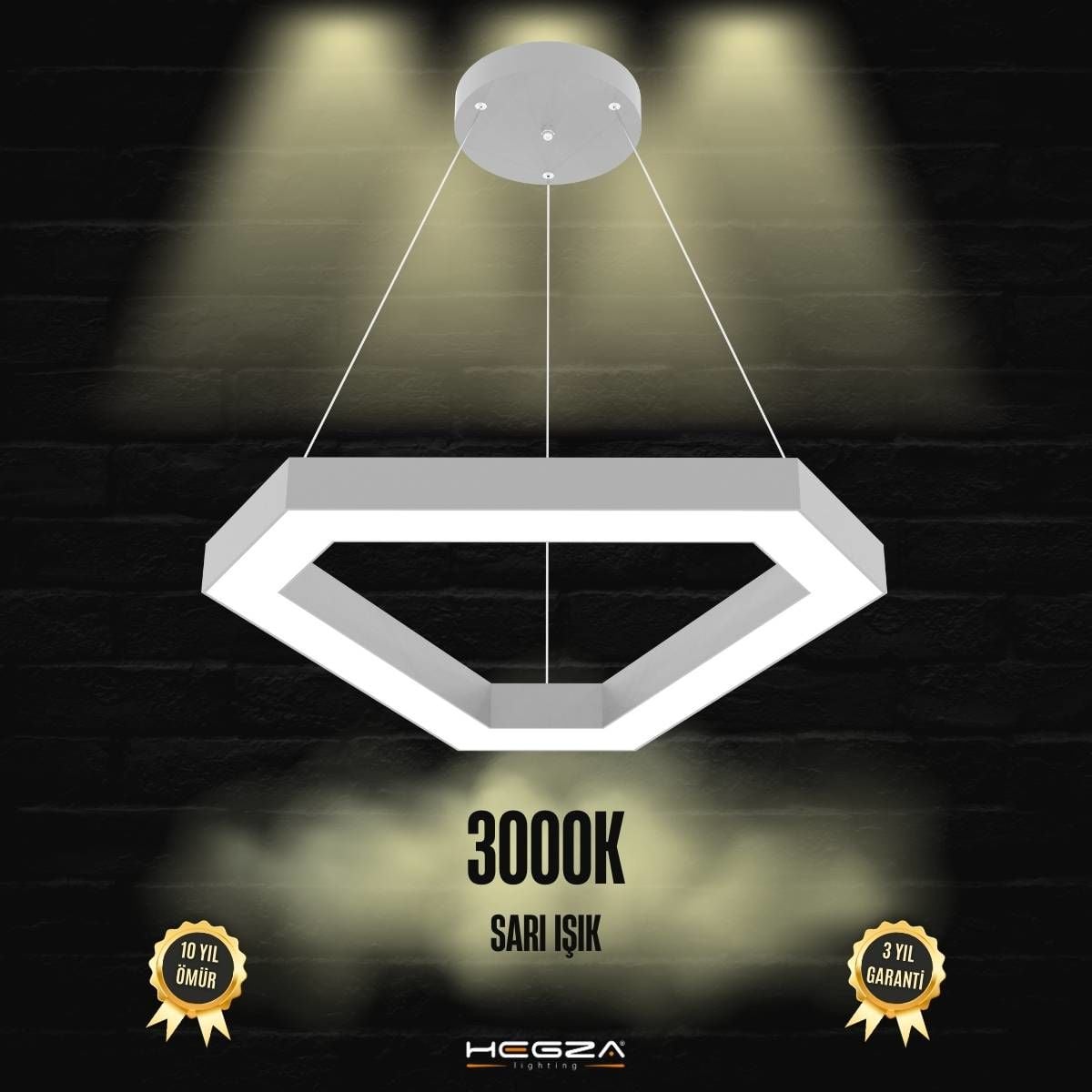 FETTA - Modern LED Avize Gri Kasa - 3000K - Sarı Işık