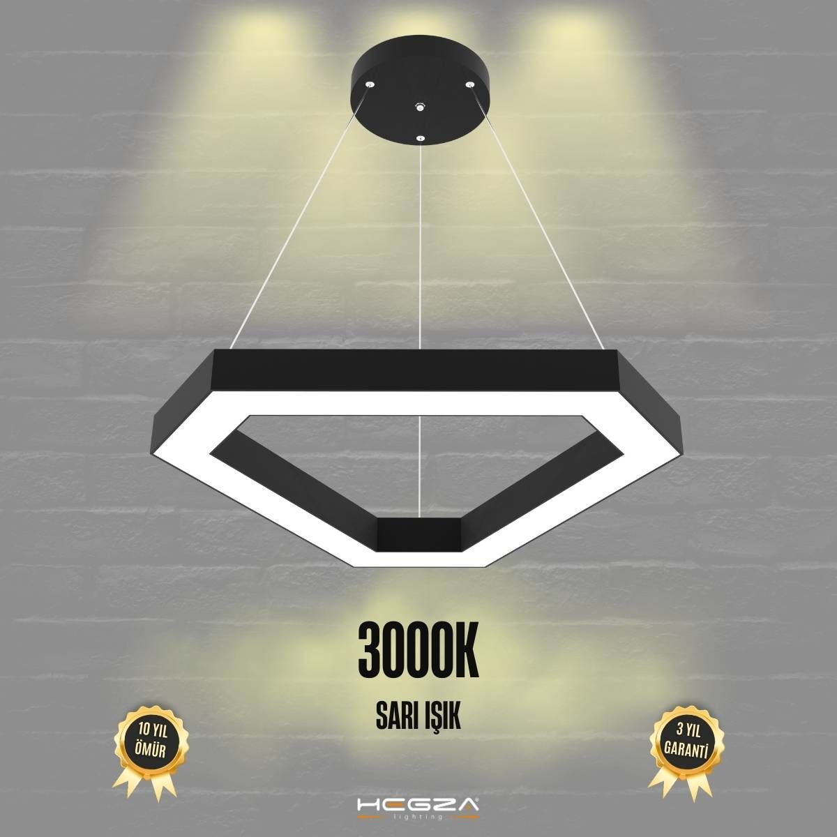 FETTA - Modern LED Avize Siyah Kasa - 3000K - Sarı Işık