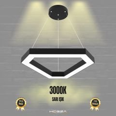 FETTA - Modern LED Avize Siyah Kasa - 3000K - Sarı Işık