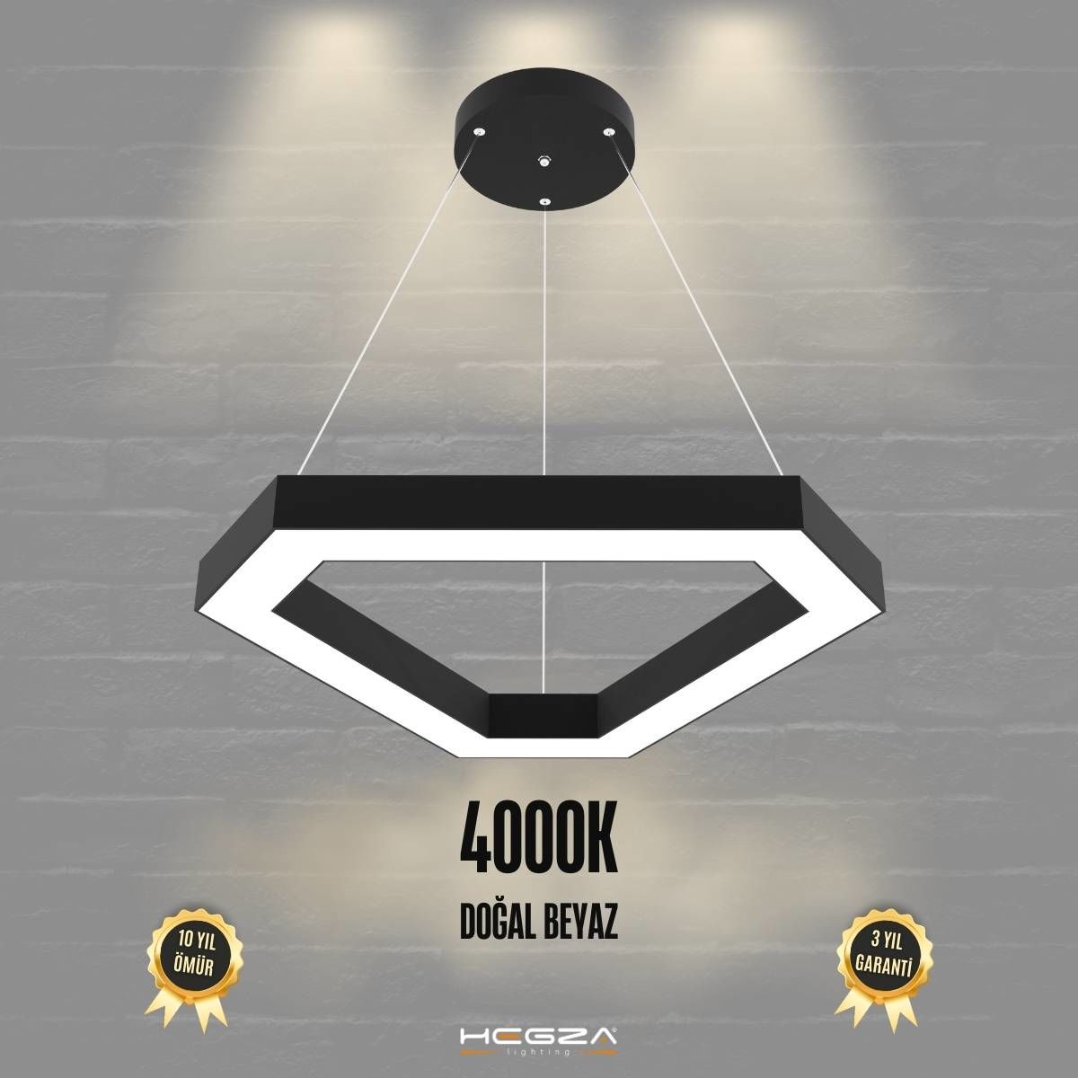 FETTA - Modern LED Avize Siyah Kasa - 4000K - Gün Işığı