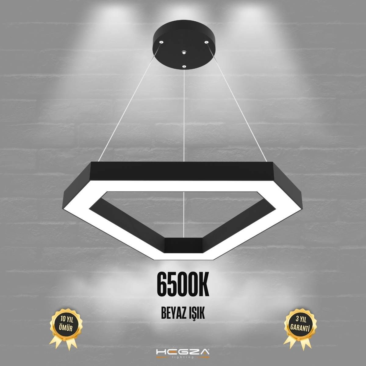 FETTA - Modern LED Avize Siyah Kasa - 6500K - Beyaz Işık