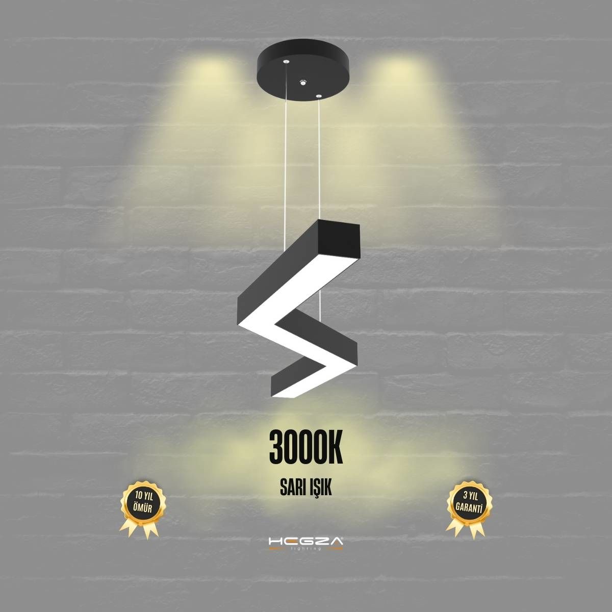 GABBIANO - Modern LED Avize Siyah Kasa - 3000K - Sarı Işık