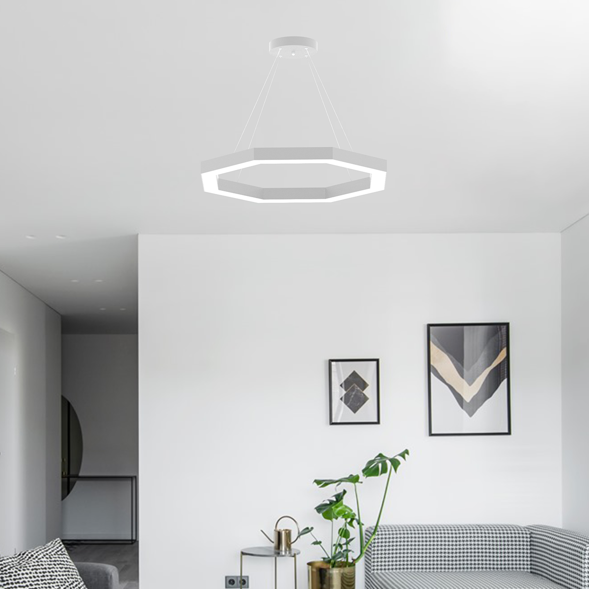 Octagonal Led Display OCTAGON - Modern LED Avize Siyah Kasa - 6500K - Beyaz Işık