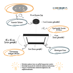QUATTRO - Modern LED Avize Gri Kasa - 6500K - Beyaz Işık