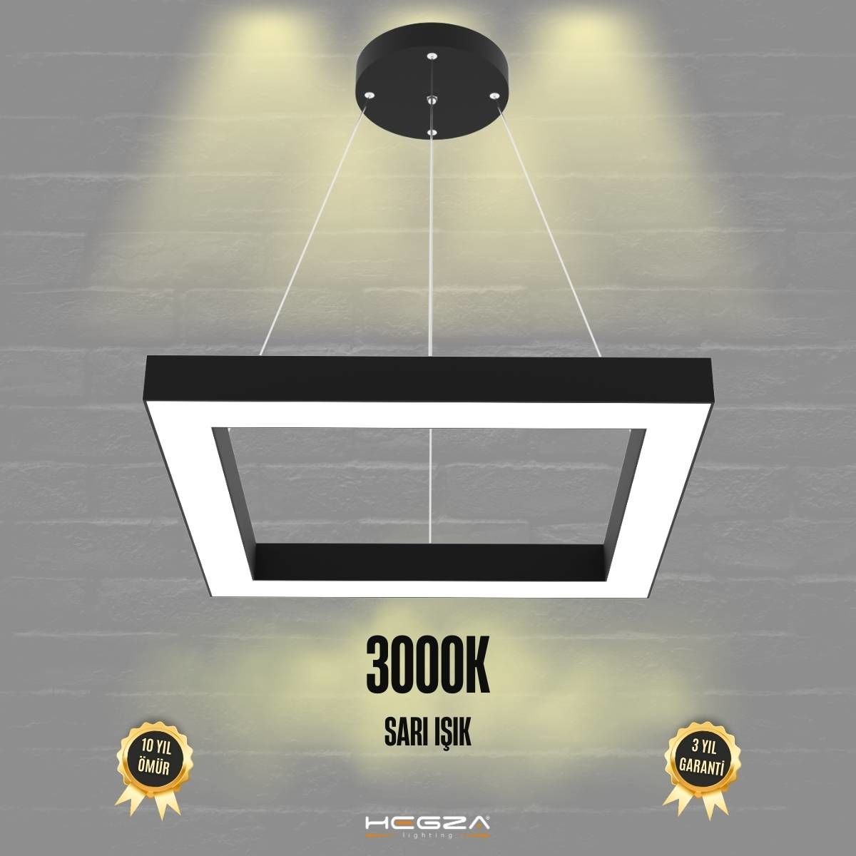 QUATTRO - Modern LED Avize Siyah Kasa - 3000K - Sarı Işık
