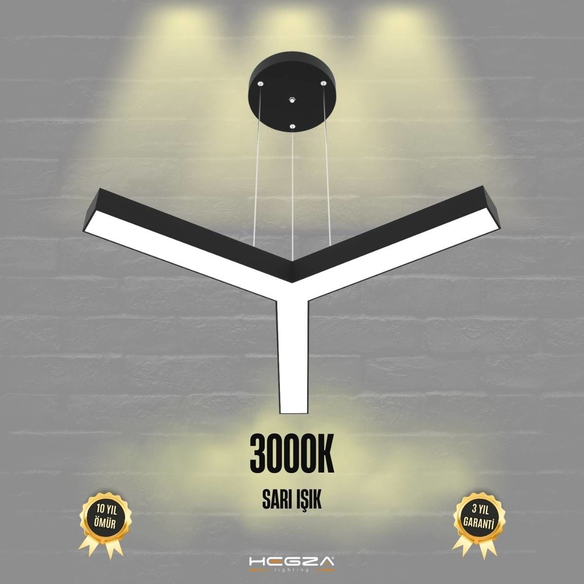 TRES - Modern LED Avize Siyah Kasa - 3000K - Sarı Işık