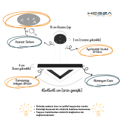 TRIAN - Modern LED Avize Gri Kasa - 3000K - Sarı Işık