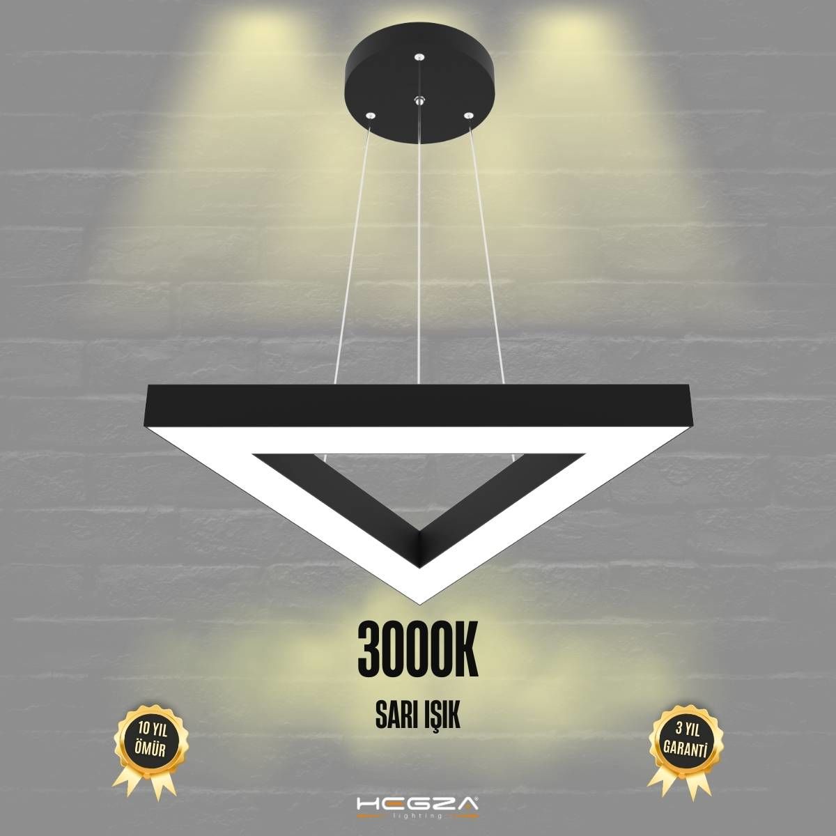 TRIAN - Modern LED Avize Siyah Kasa - 3000K - Sarı Işık