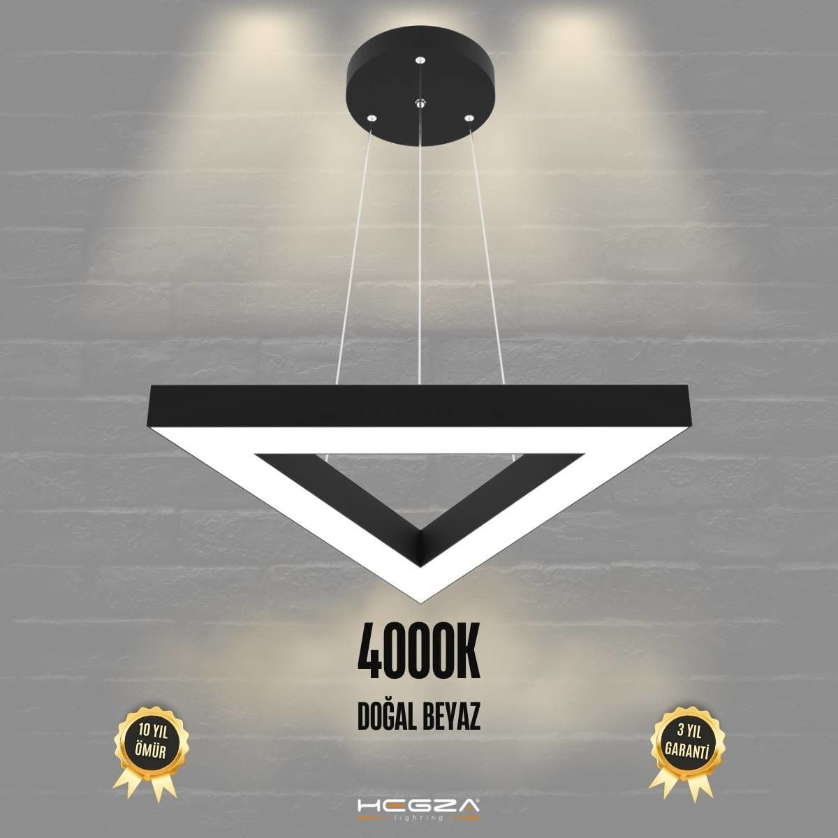 TRIAN - Modern LED Avize Siyah Kasa - 4000K - Gün Işığı