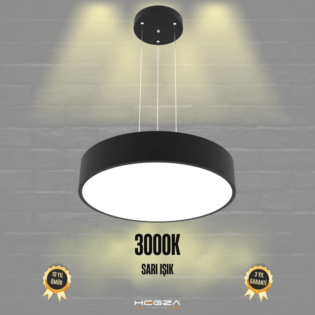 DRUM - Modern LED Avize 40 cm - Siyah Kasa - 3000K - Sarı Işık