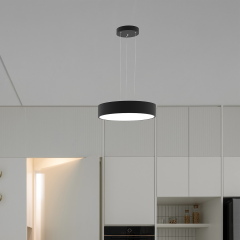 DRUM - Modern LED Avize 40 cm - Siyah Kasa - 3000K - Sarı Işık