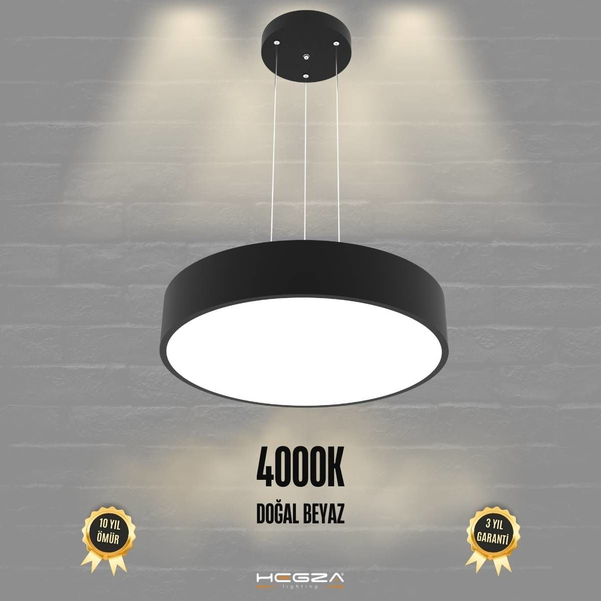 DRUM - Modern LED Avize 40 cm - Siyah Kasa - 4000K - Gün Işığı