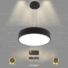 DRUM - Modern LED Avize 40 cm - Siyah Kasa - 4000K - Gün Işığı
