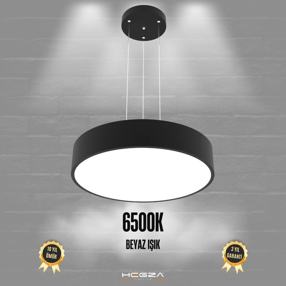 DRUM - Modern LED Avize 40 cm - Siyah Kasa - 6500K - Beyaz Işık