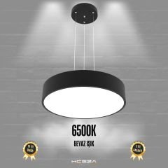 DRUM - Modern LED Avize 40 cm - Siyah Kasa - 6500K - Beyaz Işık