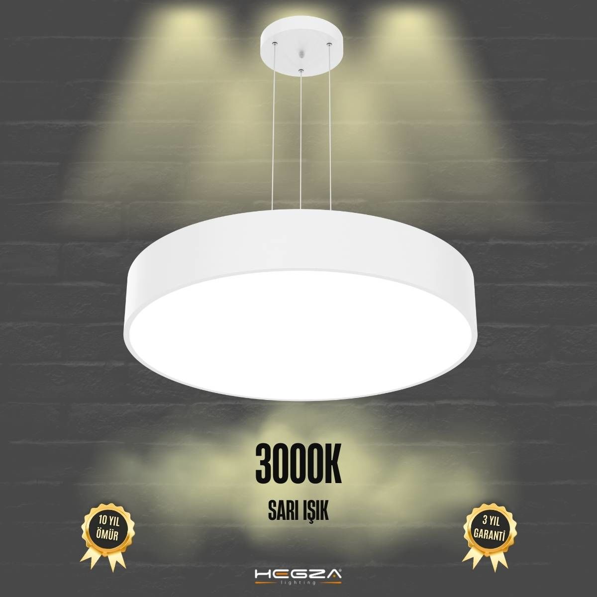 DRUM - Modern LED Avize 60 cm - Beyaz Kasa - 3000K - Sarı Işık