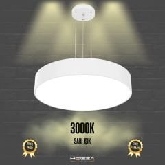 DRUM - Modern LED Avize 60 cm - Beyaz Kasa - 3000K - Sarı Işık