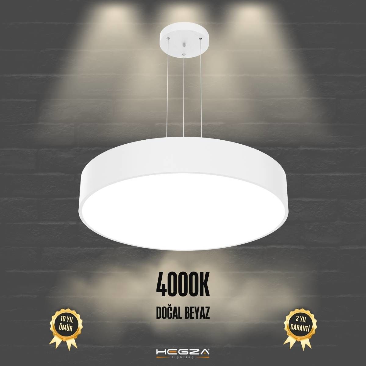 DRUM - Modern LED Avize 60 cm - Beyaz Kasa - 4000K - Gün Işığı