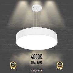 DRUM - Modern LED Avize 60 cm - Beyaz Kasa - 4000K - Gün Işığı