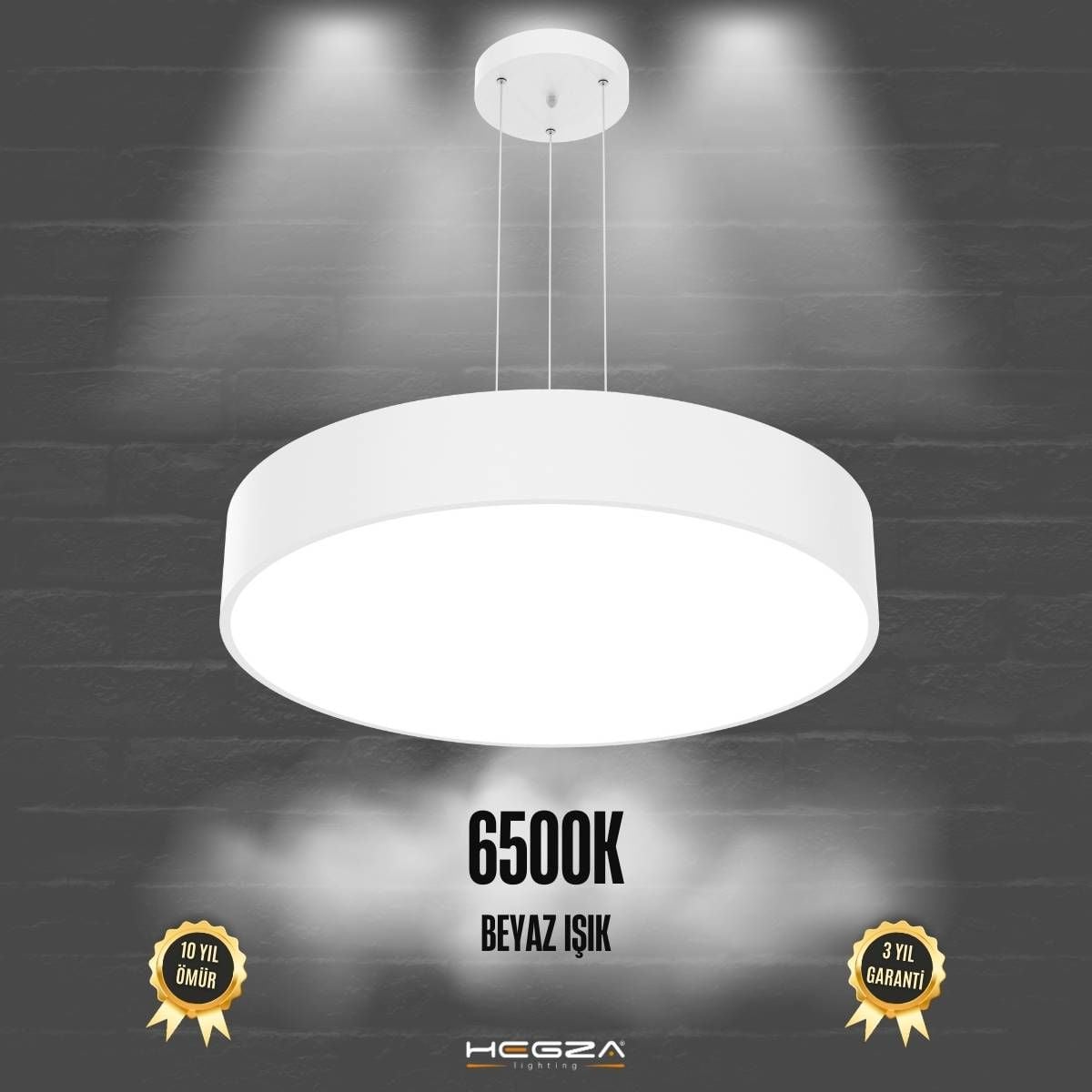 DRUM - Modern LED Avize 60 cm - Beyaz Kasa - 6500K - Beyaz Işık