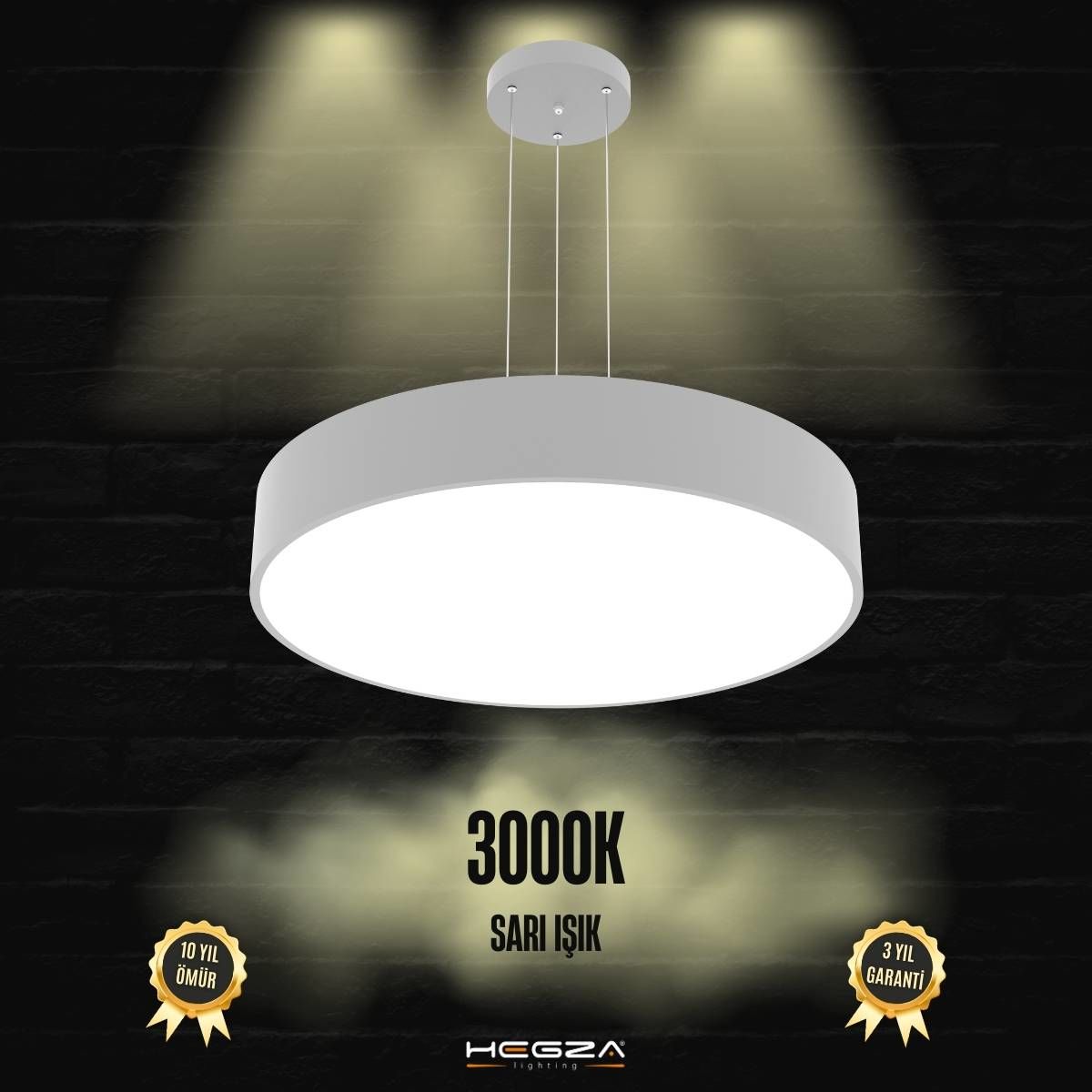 DRUM - Modern LED Avize 60 cm - Gri Kasa - 3000K - Sarı Işık