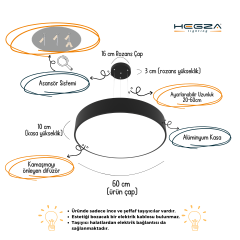 DRUM - Modern LED Avize 60 cm - Gri Kasa - 6500K - Beyaz Işık