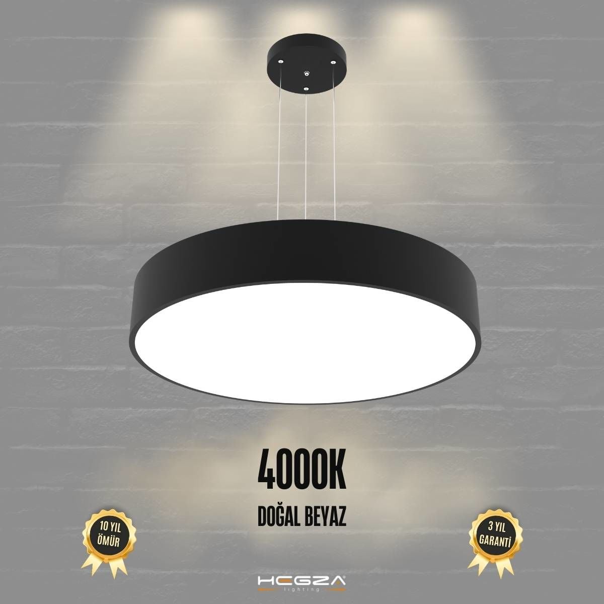 DRUM - Modern LED Avize 60 cm - Siyah Kasa - 4000K - Gün Işığı