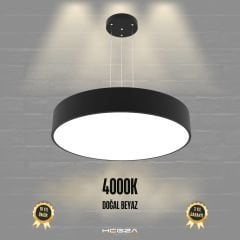 DRUM - Modern LED Avize 60 cm - Siyah Kasa - 4000K - Gün Işığı