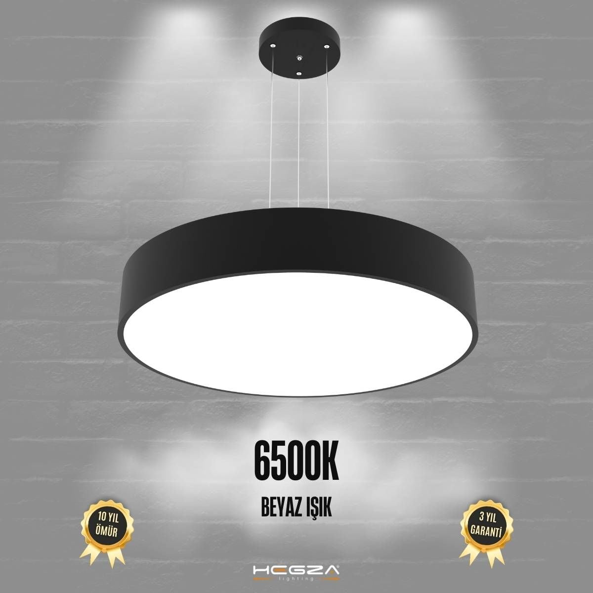 DRUM - Modern LED Avize 60 cm - Siyah Kasa - 6500K - Beyaz Işık