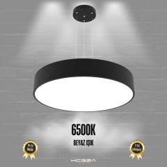 DRUM - Modern LED Avize 60 cm - Siyah Kasa - 6500K - Beyaz Işık