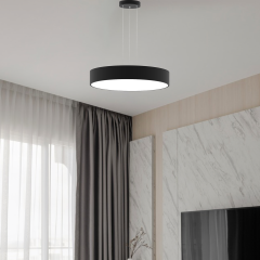 DRUM - Modern LED Avize 60 cm - Siyah Kasa - 6500K - Beyaz Işık
