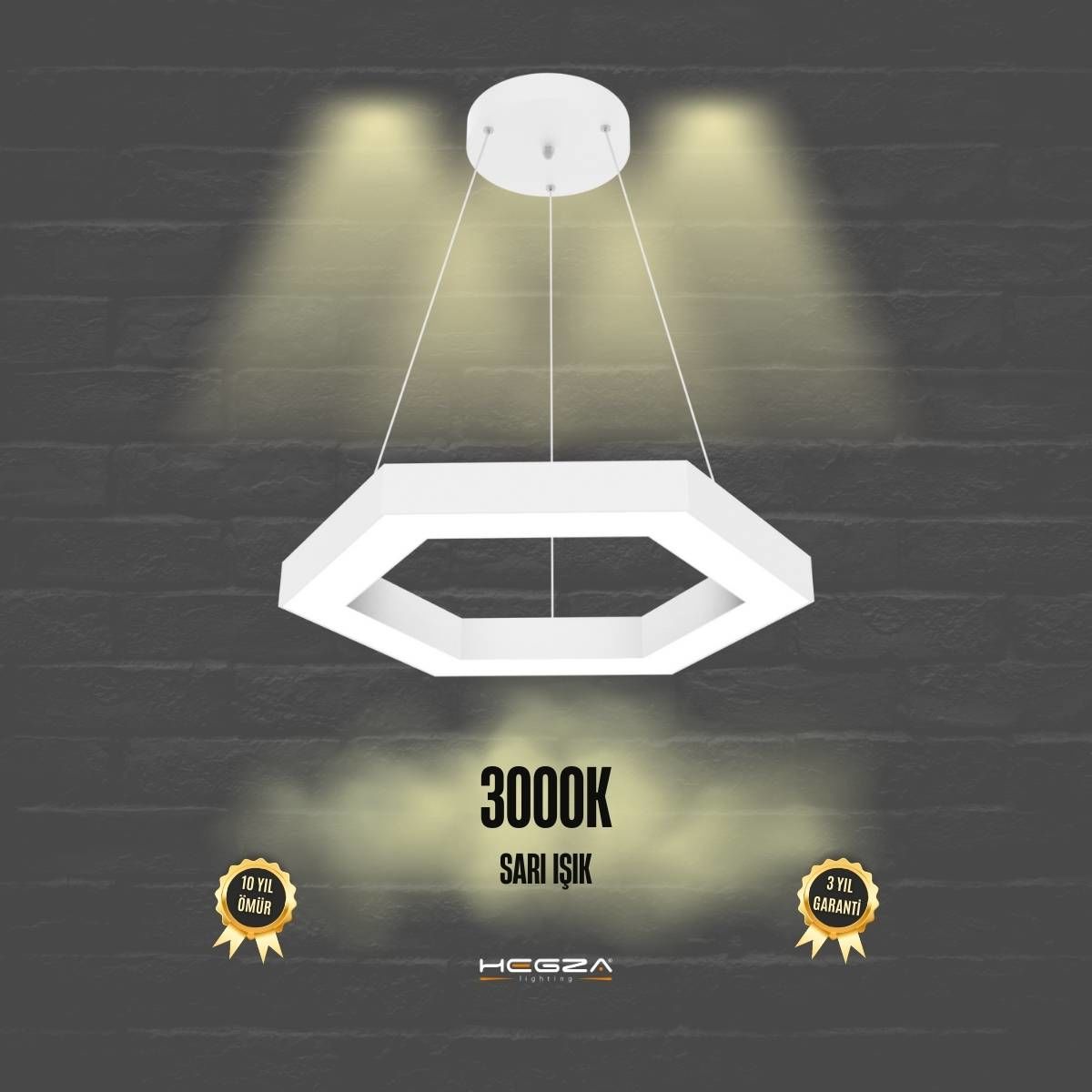 HEXAGON - Modern LED Avize Beyaz Kasa - 3000K - Sarı Işık