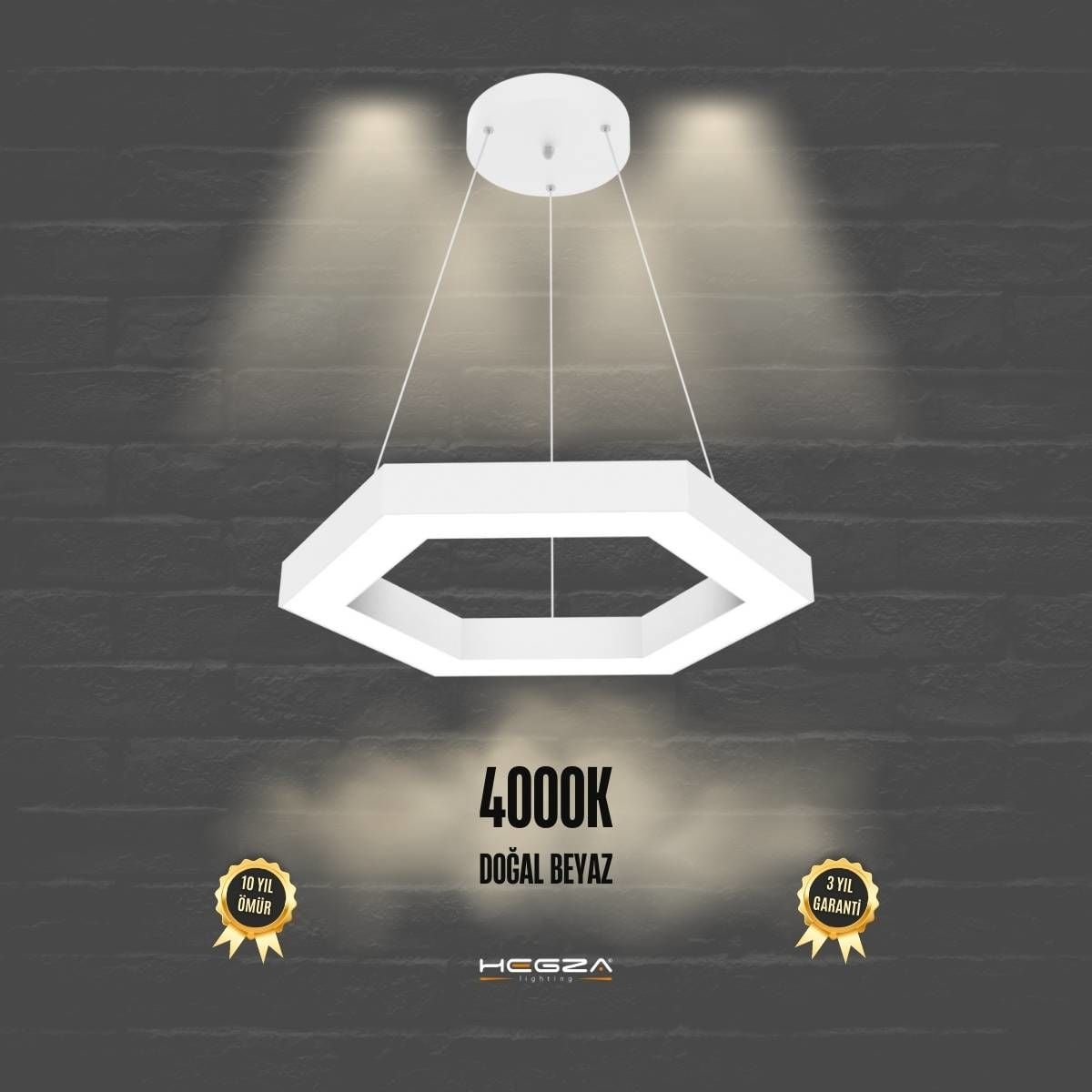 HEXAGON - Modern LED Avize Beyaz Kasa - 4000K - Gün Işığı