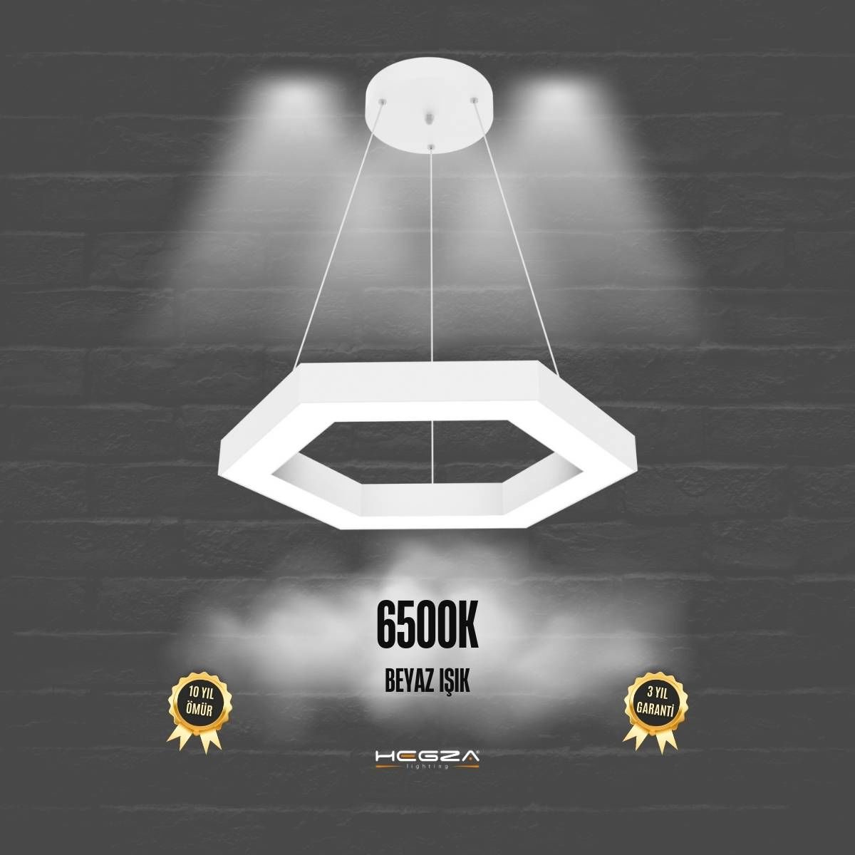 HEXAGON - Modern LED Avize Beyaz Kasa - 6500K - Beyaz Işık